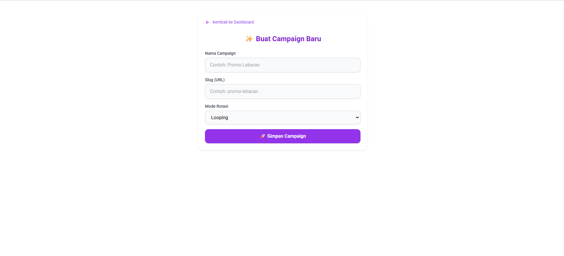 Form pembuatan campaign baru Rotator WA