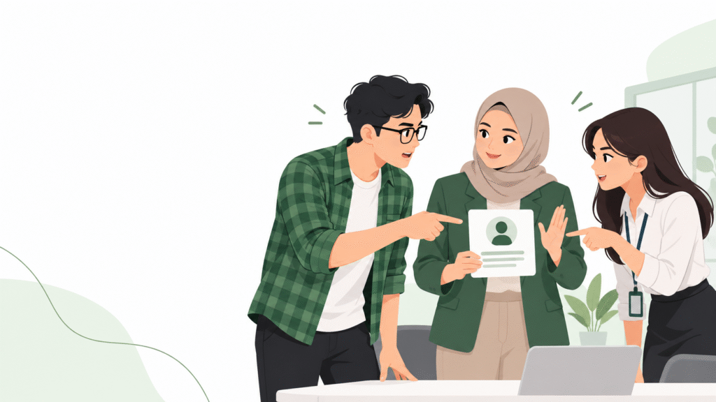 Dua staf customer service memperebutkan penanganan calon pelanggan yang sama