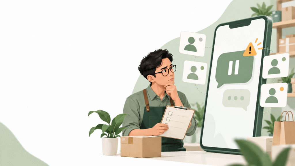 Pemilik bisnis memeriksa peringatan pembatasan akun pada smartphone